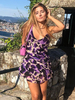 Robes Etés Femmes Courtes Imprimés avec Bretelles en Mousselines à Col Décolleté en U sans Manches Bas Volants Tricolores Sexy