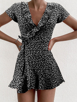 Robes Etés Femmes Imprimés robe fleurie Courtes à Col V avec Manches Courtes Coupe Cintrée à Lacets Bas Evasée Multicolores Robes Sexy
