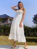 Robes Etés Femmes Longues Bohèmes Epaules Dénudées Col Décolleté à Lacets avec Volants Coupe Cintrée Bas Evasée Unicolore