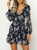 Robes Etés Imprimés Femmes Courtes en Mousselines à Col Décolleté en V avec Manches Courtes Coupe Cintrée Bas Evasée Multicolores Robes Sexy