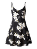 Robes Etés Imprimés Florales Courtes Sexy Femmes avec Bretelles à Col Décolleté en U Coupe Cintrée Bas Evasée Bicolores Robes Eté Sexy