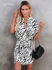 Robes Etés Imprimés Rayures Femmes Courtes à Col Revers avec Manches Courtes Coupe Cintrée avec Ceinture Bicolores Robe Eté Sexy