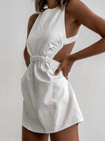 Robes Etés Sexy Courtes Moulantes Femmes à Col Rond avec Dos Nu sans Manches Coupe Cintrée Elastique Unicolore Robes Etés Sexy