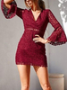 Robes Femmes en Dentelle Col V Manches Sexy Robe Moulante
