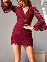 Robes Femmes en Dentelle Col V Manches Sexy Robe Moulante