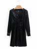 Robes Femmes en Velours Courte à Col V avec Manches Longues Fermeture avec Boutons Coupe Cintrée Unicolore