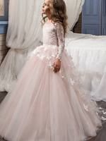 Robes fille de fleur bijou cou manches longues papillon robes d