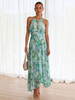 Robes Fleuri Maxi Imprimées Floral Sans Manches Élégantes Couches Plissées Dos Nu Longues Robes D