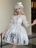 Robes gothiques Lolita à lacets et volants à imprimé floral noir abricot