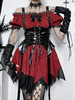Robes Gothiques Lolita À Lacets Volants Jacquard Color Block Rouge Rouge