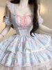 Robes gothiques Lolita à volants à pois rose vert