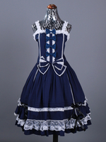 Robes gothiques Lolita à volants et nœuds Bloc de couleurs Bleu Bleu