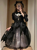 Robes gothiques Lolita à volants et nœuds imprimé floral noir et noir