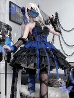 Robes gothiques Lolita à volants Papillon Bloc de couleurs Bleu Noir Papillon
