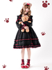 Robes gothiques Lolita avec nœuds et dentelles et blocs de couleurs Noir Noir