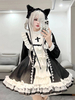 Robes Gothiques Lolita Dentelle Volants Croix Noir Noir