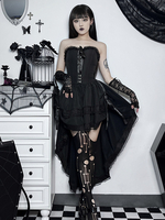 Robes Gothiques Lolita Dentelle Volants Noir Noir