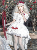 Robes Gothiques Lolita Dentelle Volants OP Blanche Fleur Rouge