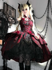 Robes gothiques Lolita en dentelle à fleurs jacquard bordeaux noir rouge JSK
