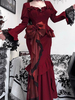 Robes Gothiques Lolita Fleurs Dentelle Bordeaux Bordeaux