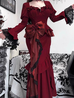 Robes Gothiques Lolita Fleurs Dentelle Bordeaux Bordeaux