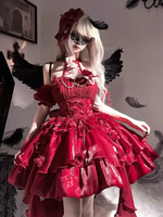 Robes Gothiques Lolita Fleurs Volants Bordeaux Bordeaux