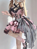 Robes Gothiques Lolita Fleurs Volants Imprimé Floral Rose Rose