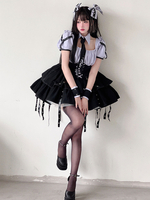 Robes Gothiques Lolita Lacets Steampunk Violet Manches Longues Robe Courte