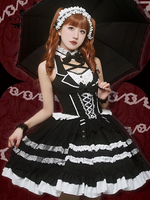 Robes Gothiques Lolita Nœuds Dentelle Noir Blanche Style Servante