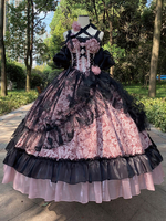 Robes Gothiques Lolita Volants Fleurs Imprimé Floral Rose Gothique