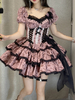 Robes Gothiques Lolita Volants Noeuds Imprimé Floral Rose Rose