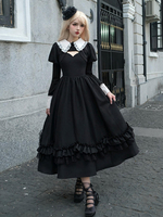 Robes Gothiques Lolita Volants Noir Noir