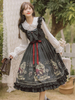 Robes Gothiques Lolita Volants Nœuds Imprimé Floral Noir