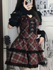 Robes Gothiques Lolita Volants Plaid Bordeaux