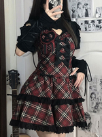 Robes Gothiques Lolita Volants Plaid Bordeaux