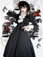 Robes Gothiques Lolita Volants Plissé Noir Manches Longues