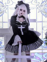 Robes Gothiques Lolita Volants Rayures Noir Déguisement Halloween