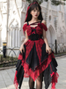 Robes Gothiques Lolita Volants Rose Bordeaux Épaule Nue