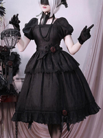Robes Gothiques Lolita Volants Rose Noir