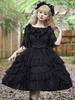 Robes Gothiques Lolita Volants Étagés Dentelle Noir Noir