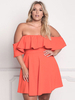 Robes Grande Taille Courtes Femme en Mousseline avec Manches Courtes Volantes Coupe Cintrée Bas Evasée Unicolore Sexy Vêtement Femme Grande Taille