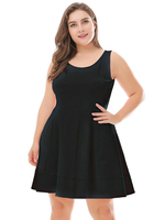 Robes Grande Taille Femme Courte Robe Patineuse avec Bretelles à Col Rond Coupe Cintrée Bas Evasée Unicolore Vêtement Femme Grande Taille