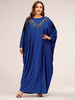 Robes Grande Taille Femme Décontractés en Mousseline avec Frange Métale à Col Rond avec Manches Longues Amples Unicolore