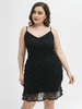 Robes Grande Taille Femme en Dentelle Courte Moulante avec Bretelles à Col V Coupe Cintrée Creusante Unicolore Sexy Vêtement Femme Grande Taille