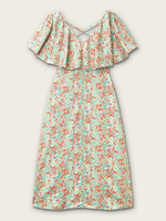 Robes Grande Taille Femme Imprimés Florales Moulante Courte avec Manches Courtes Volantes à Col Décolleté en V avec Dos Nu à Lacets Coupe Cintrée Multicolores Vêtement Femme Grande Taille