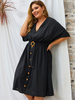 Robes Grande Taille Femme Mi-longues Femmes à Col V avec Manches Courtes Coupe Cintrée avec Ceinture avec Boutons Unicolore Robe Eté Sexy