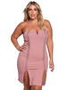 Robes Grande Taille Femme Moulante Courte avec Manches Courtes à Col Décolleté en V avec Epaule Dénudée Coupe Cintrée Unicolore Fente Vêtement Femme Grande Taille