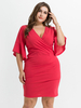 Robes Grande Taille Femme Moulante Courte avec Manches Mi-longues Volantes à Col Décolleté en V Coupe Cintrée Bas Evasée Unicolore Vêtement Femme Grande Taille