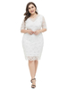 Robes Grande Taille Femme Moulante Courte en Dentelles Creusantes avec Manches Mi-longues à Col Coupe Cintrée Unicolore Vêtement Femme Grande Taille