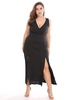 Robes Grande Taille Femme Moulante Longue avec Bretelles à Col Décolleté en V Coupe Cintrée Fente Unicolore Sexy Vêtement Femme Grande Taille